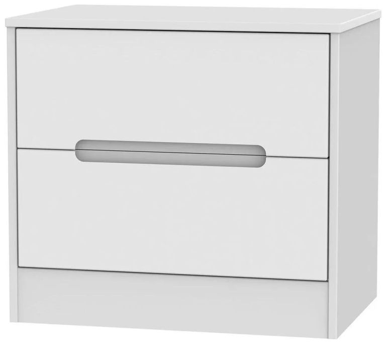 Monaco White 2 Drawer Wide Bedside Cabinet