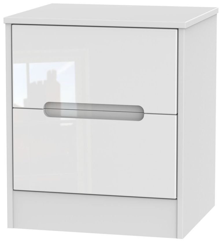 Monaco White Gloss 2 Drawer Bedside Cabinet