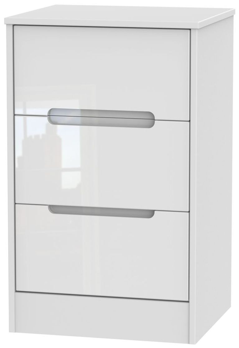 Monaco White Gloss 3 Drawer Bedside Cabinet