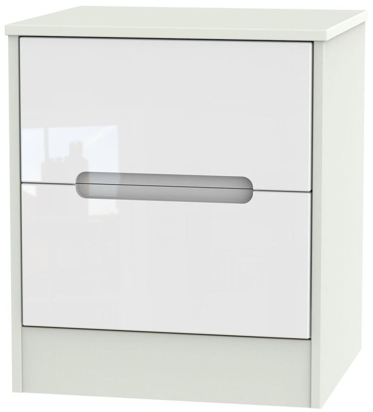 Monaco White Gloss and Cashmere 2 Drawer Bedside Cabinet