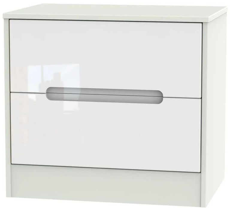 Monaco White Gloss and Cashmere 2 Drawer Wide Bedside Cabinet