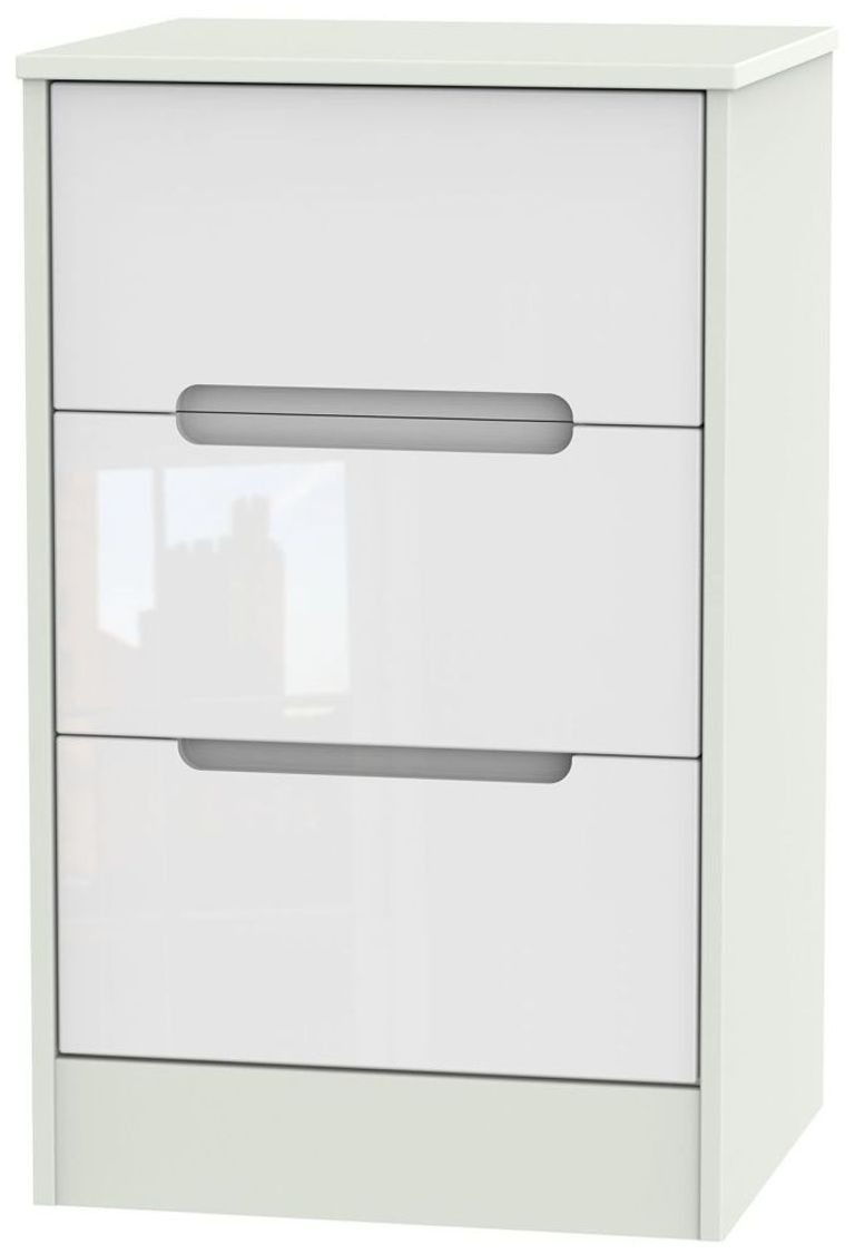 Monaco White Gloss and Cashmere 3 Drawer Bedside Cabinet