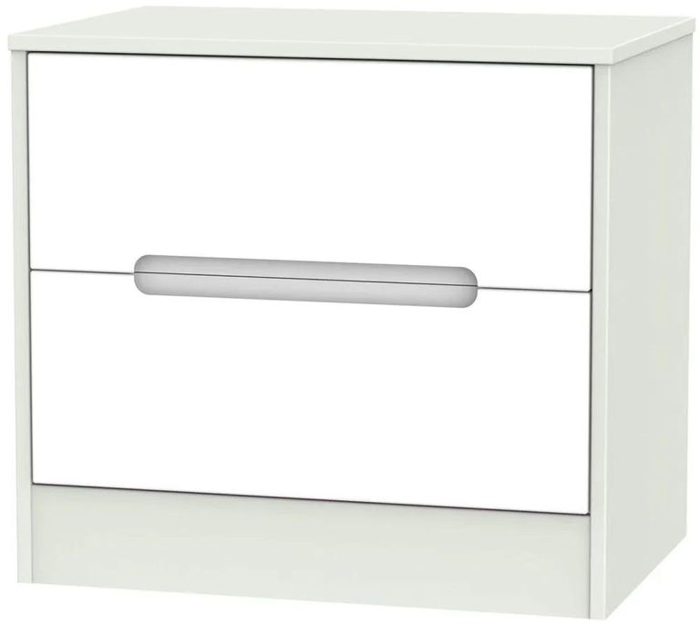 Monaco White and Cashmere 2 Drawer Wide Bedside Cabinet