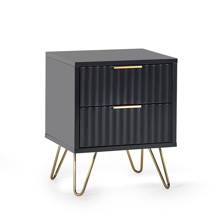 Murano Bedside Cabinet - 2 Drawer - Ribbed - Black