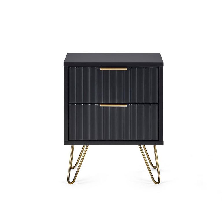 Murano Bedside Cabinet - 2 Drawer - Ribbed - Black