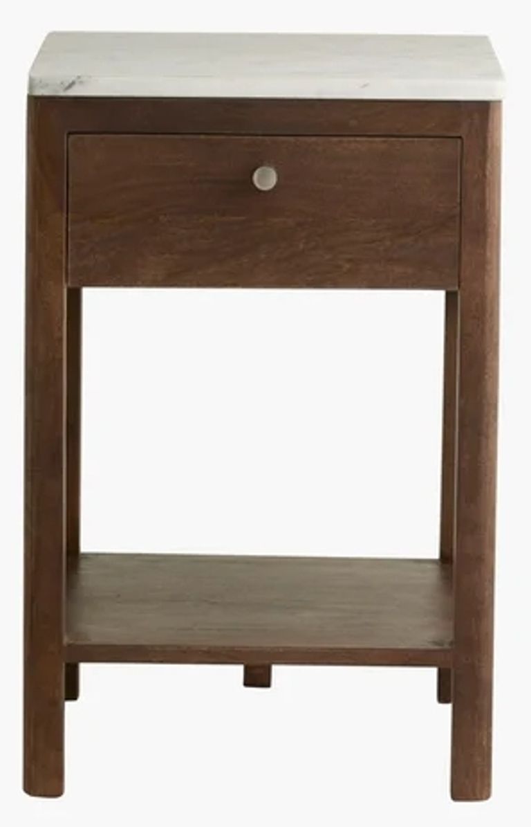 Bille Mango Wood and Marble Top Bedside Table