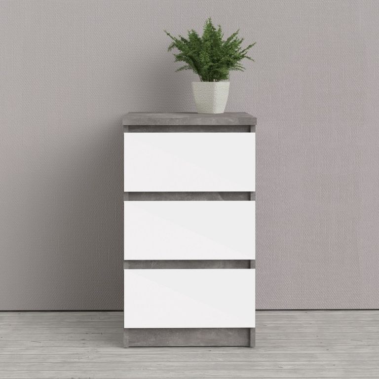 Naia Grey Concrete Effect 3 Drawer Bedside Cabinet