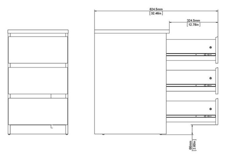 Naia White Gloss 3 Drawer Bedside Cabinet
