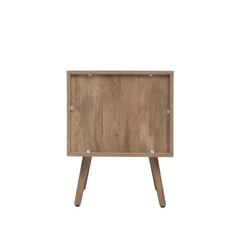 Noah Curved Bedside Table - 2 Drawer - Oak and Rattan