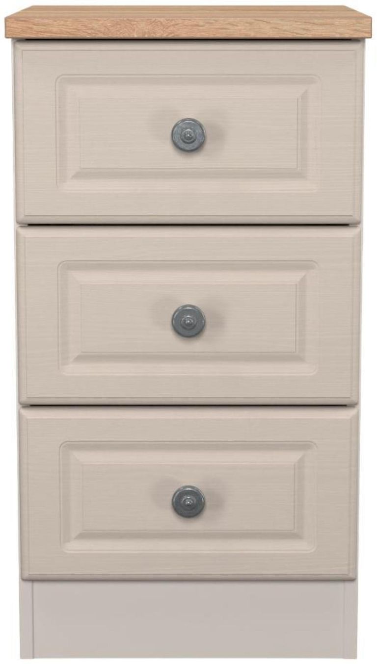 Norfolk Cashmere and Oak Effect 3 Drawer Bedside Cabinet
