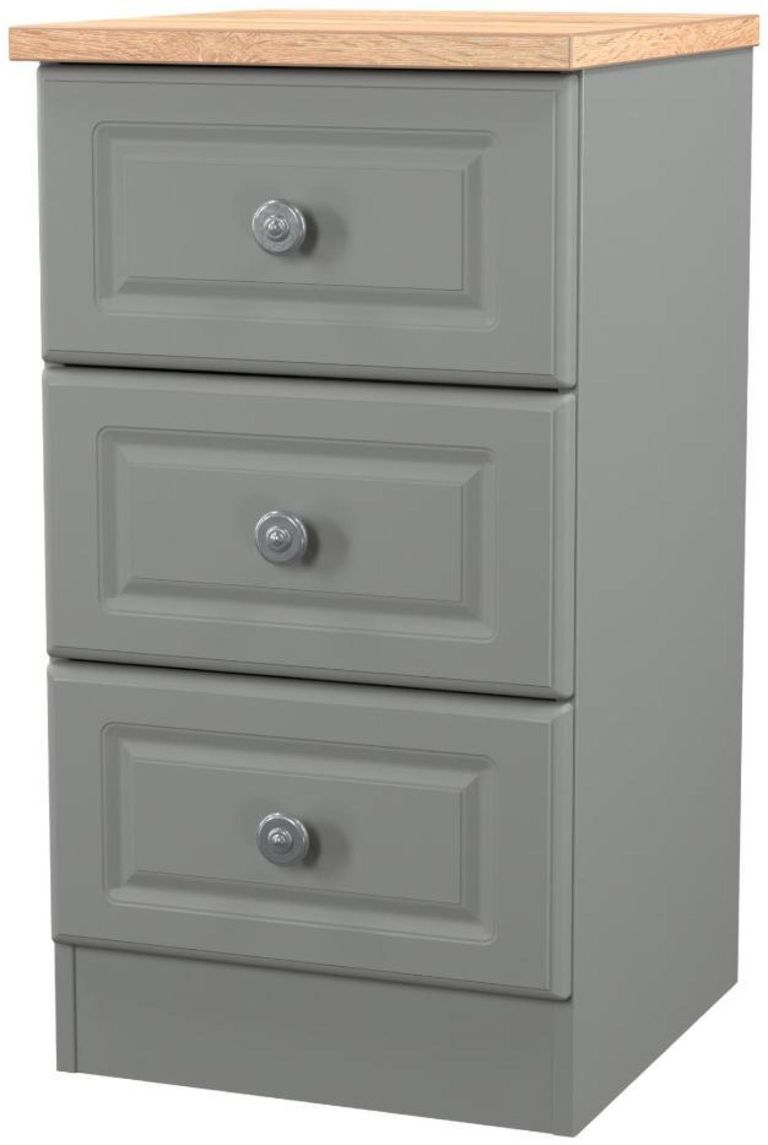 Norfolk Grey and Oak Effect 3 Drawer Bedside Cabinet 
