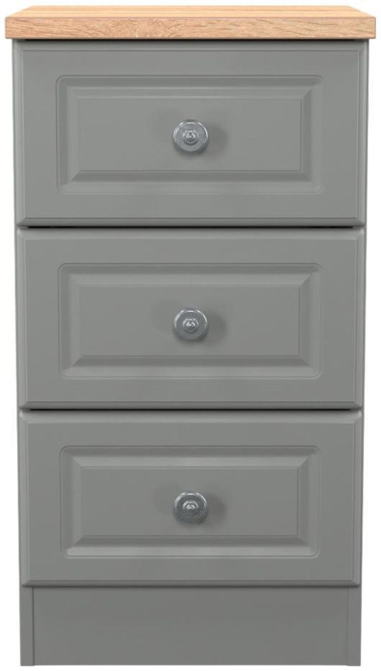 Norfolk Grey and Oak Effect 3 Drawer Bedside Cabinet 