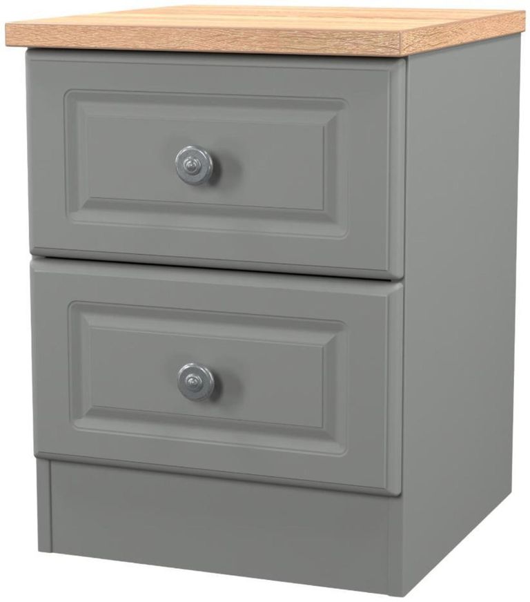 Norfolk Grey and Oak Effect Oak 2 Drawer Bedside Cabinet