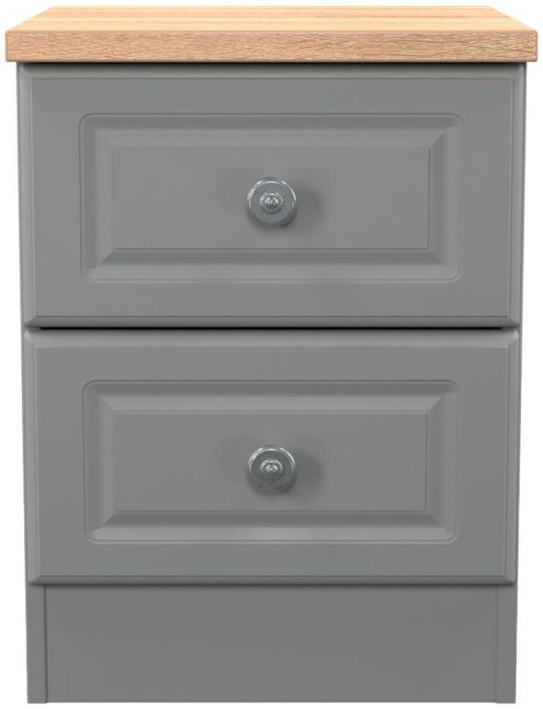 Norfolk Grey and Oak Effect Oak 2 Drawer Bedside Cabinet