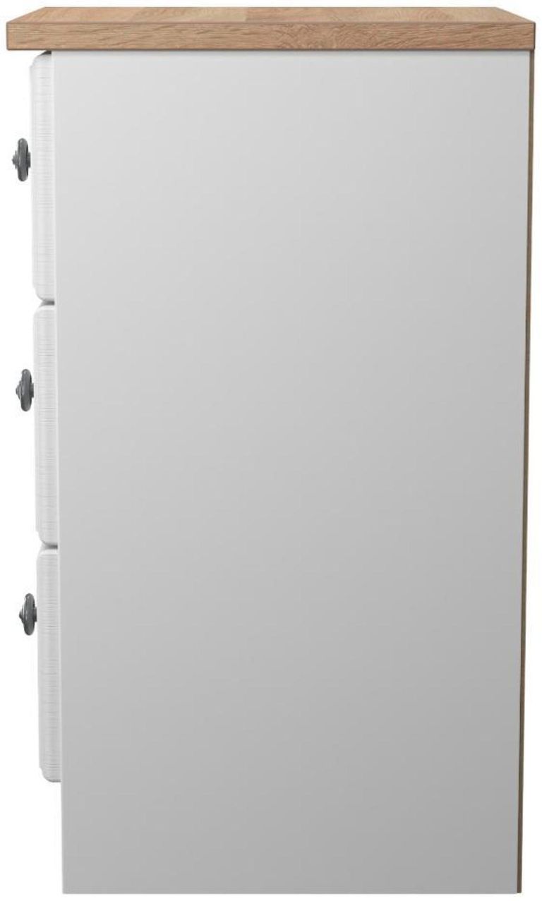 Norfolk White and Oak Effect 3 Drawer Bedside Cabinet