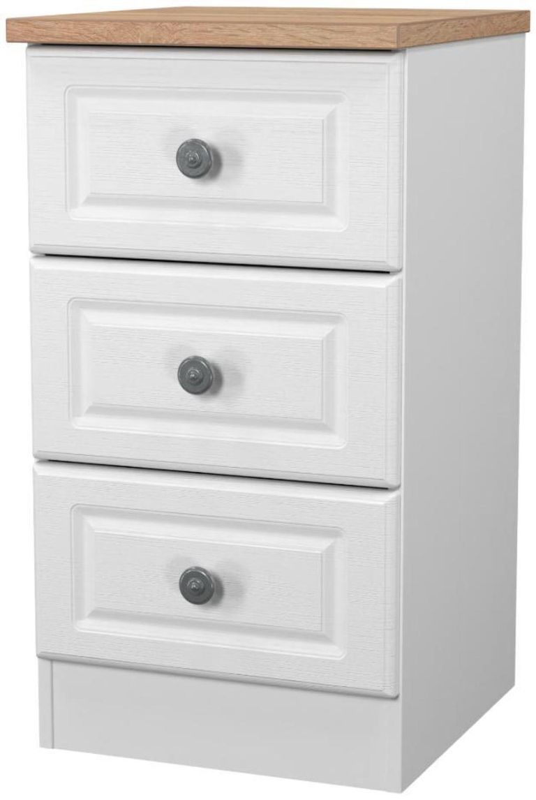 Norfolk White and Oak Effect 3 Drawer Bedside Cabinet