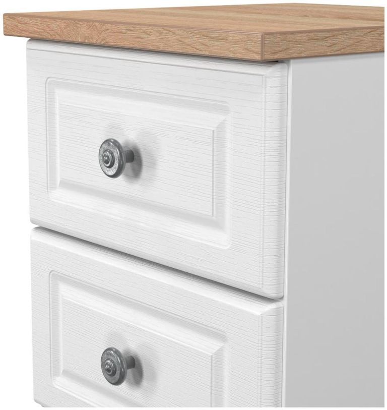 Norfolk White and Oak Effect 3 Drawer Bedside Cabinet