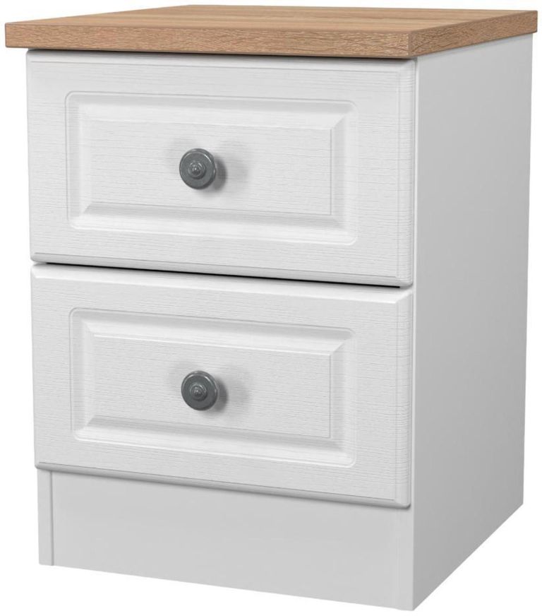 Norfolk White and Oak Effect Oak 2 Drawer Bedside Cabinet