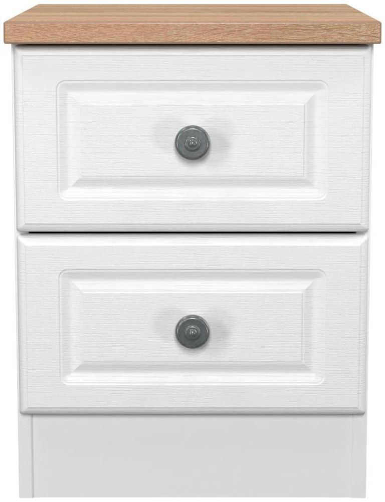 Norfolk White and Oak Effect Oak 2 Drawer Bedside Cabinet