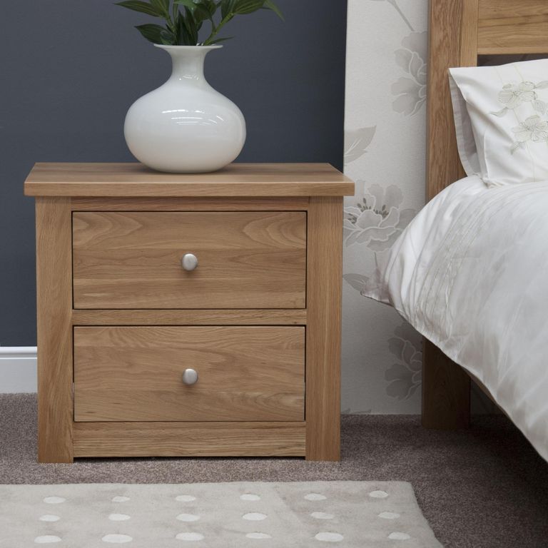Torino Bedside Cabinet - 2 Drawer - Wide - Oak