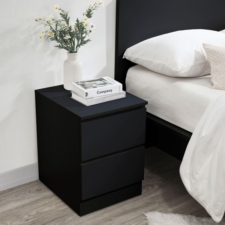 Oslo Bedside Cabinet - 2 Drawer - Black