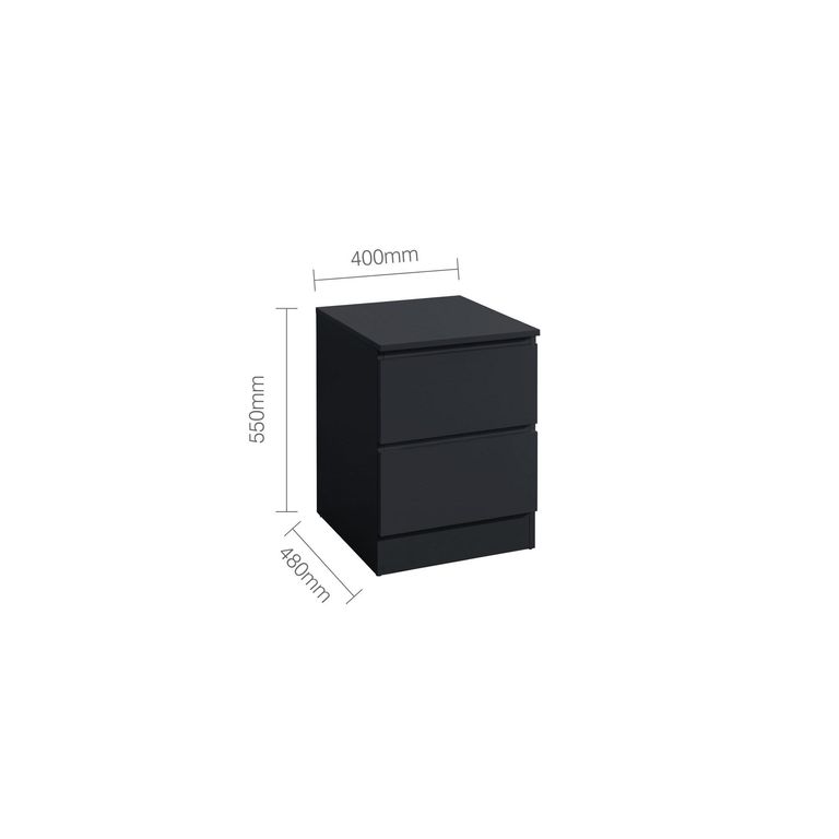 Oslo Bedside Cabinet - 2 Drawer - Black