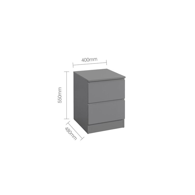 Oslo Bedside Cabinet - 2 Drawer - Grey