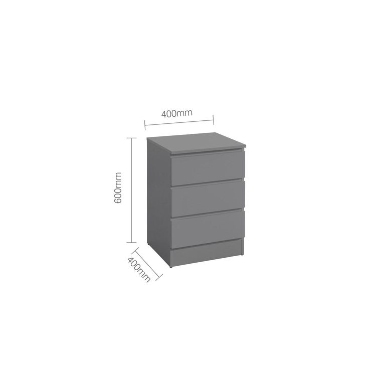 Oslo Bedside Cabinet - 3 Drawer - Grey