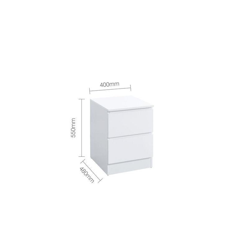 Oslo Bedside Cabinet - 2 Drawer - White