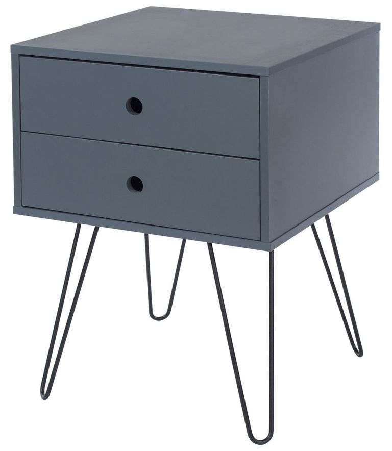 Options Blue 2 Drawer Bedside Cabinet with Hairpin Legs