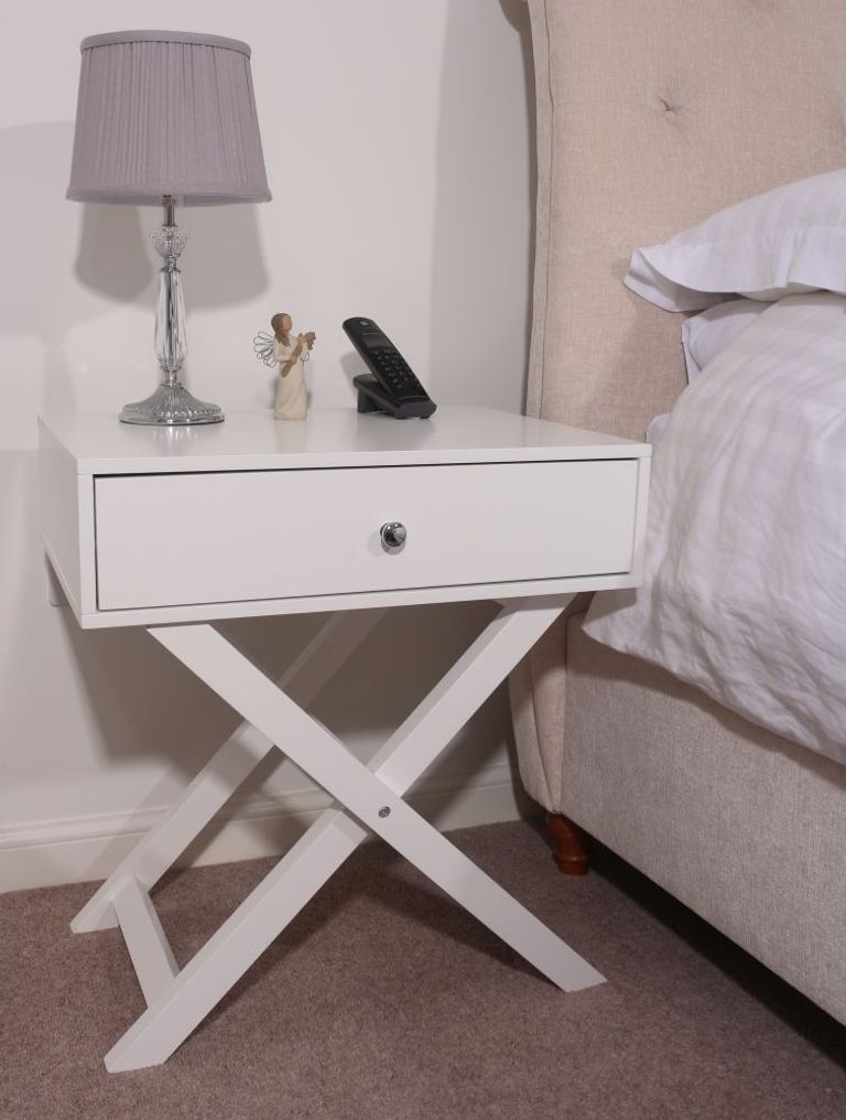 Options White 1 Drawer Bedside Cabinet with X Legs