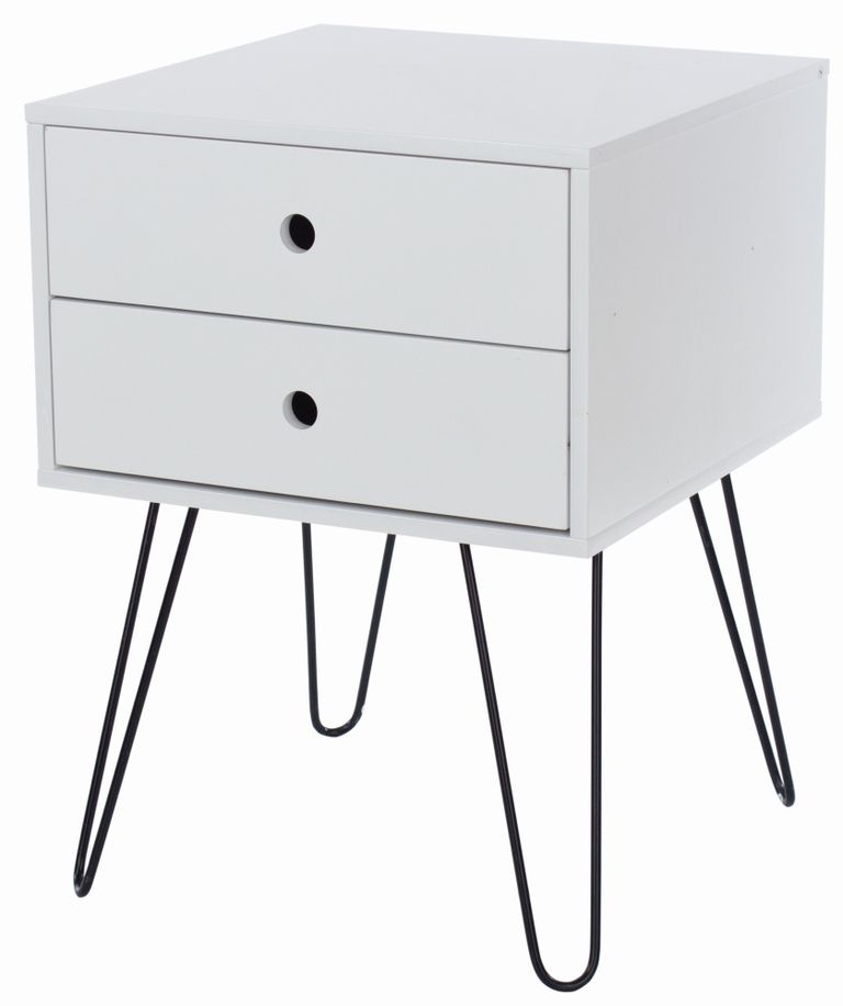 Options White 2 Drawer Bedside Cabinet with Hairpin Legs