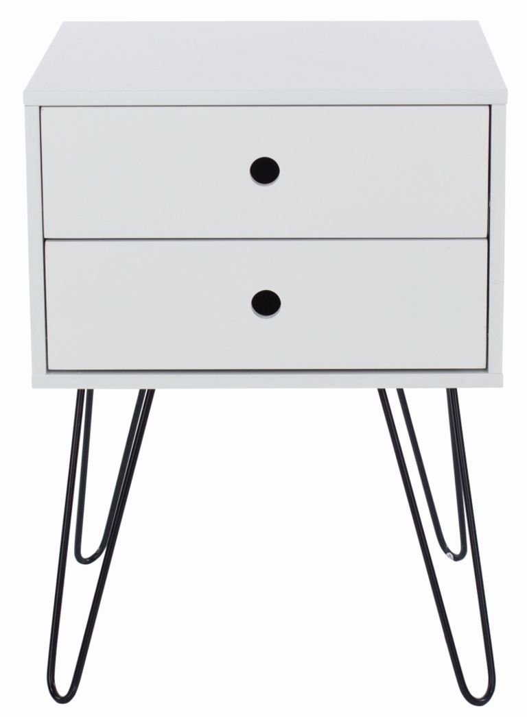 Options White 2 Drawer Bedside Cabinet with Hairpin Legs