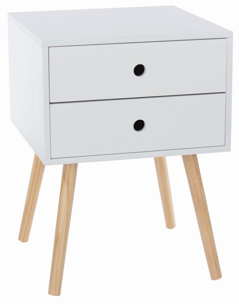 Options White 2 Drawer Bedside Cabinet with Wooden Legs 