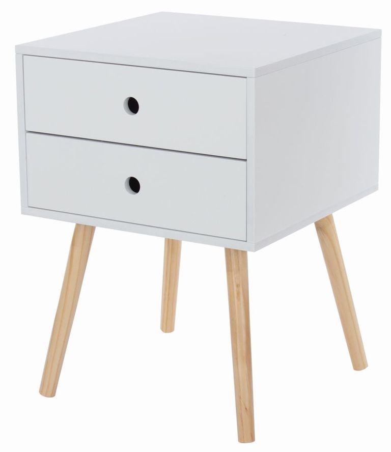 Options White 2 Drawer Bedside Cabinet with Wooden Legs 