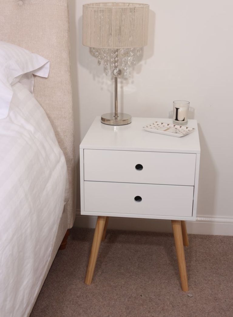 Options White 2 Drawer Bedside Cabinet with Wooden Legs 