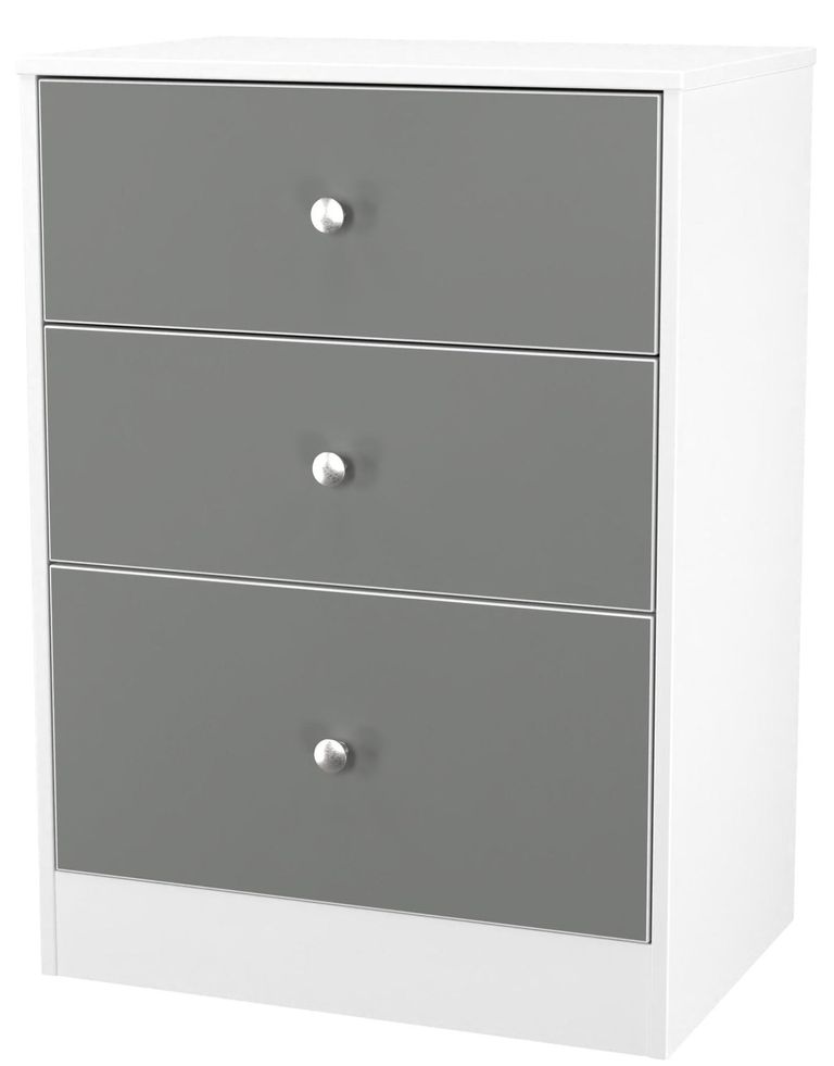 Padstow Grey and White 3 Drawer Bedside Cabinet