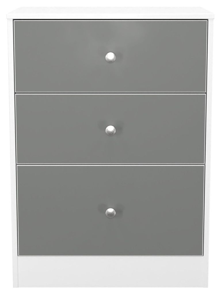 Padstow Grey and White 3 Drawer Bedside Cabinet