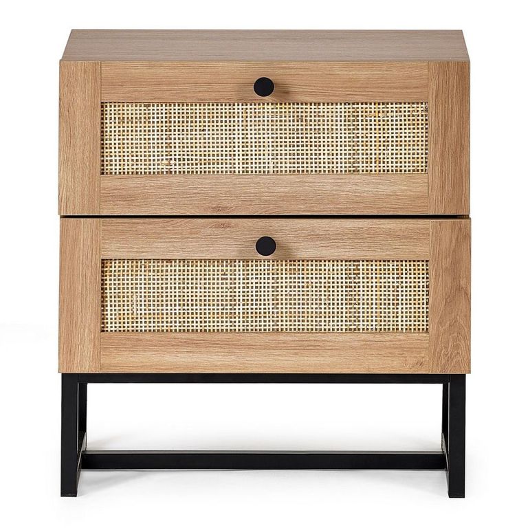 Padstow Bedside Cabinet - 2 Drawer - Oak and Rattan