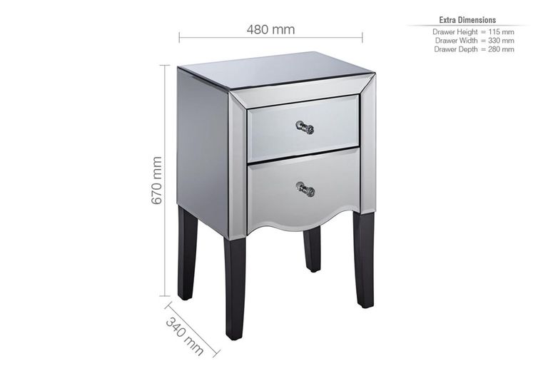 Palermo 2 Drawer Bedside Cabinet - Mirrored