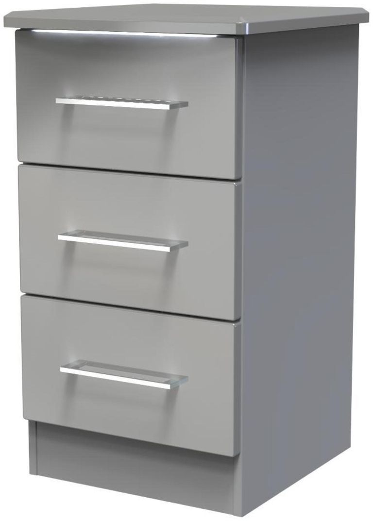 Paris Grey Gloss 3 Drawer Bedside Cabinet