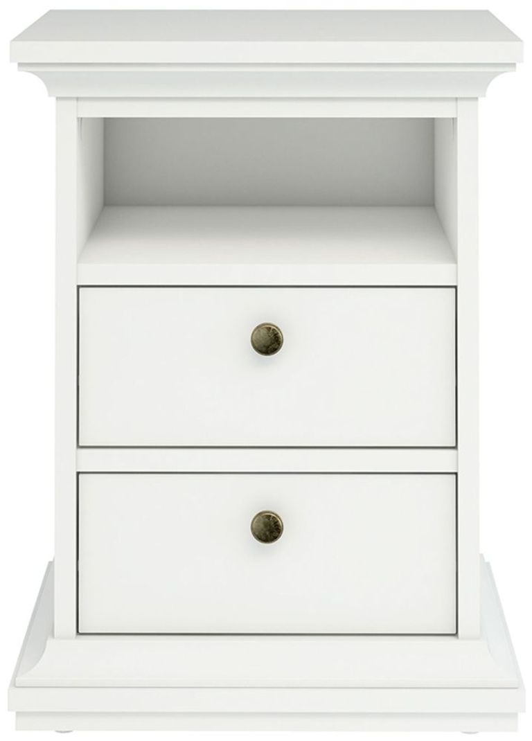 Paris White 2 Drawer Bedside Cabinet