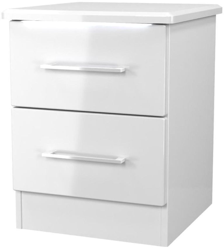 Paris White Gloss 2 Drawer Bedside Cabinet