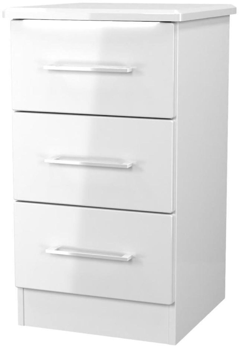 Paris White Gloss 3 Drawer Bedside Cabinet