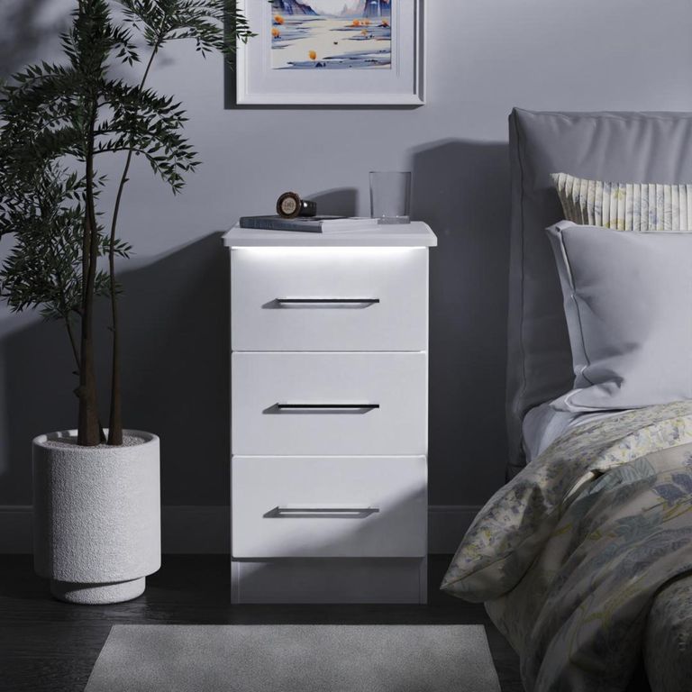 Paris White Gloss 3 Drawer Bedside Cabinet