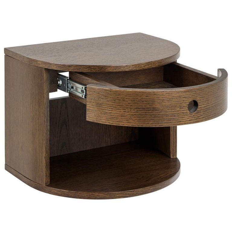Paron Bedside Table - 1 Drawer - Smoked Oak - Wall Mounted - Floating