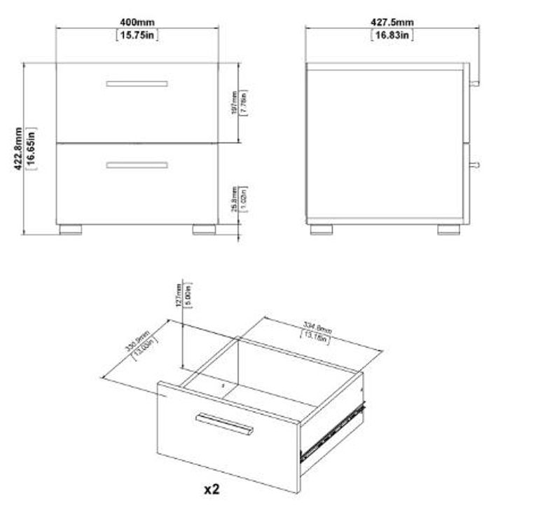 Pepe Black 2 Drawer Bedside Cabinet
