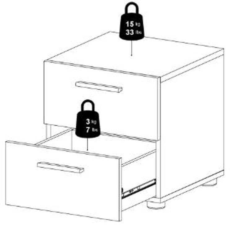 Pepe Black 2 Drawer Bedside Cabinet