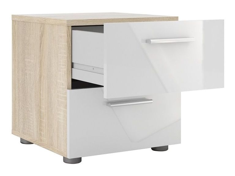 Pepe Oak Effect and White Gloss 2 Drawer Bedside Cabinet