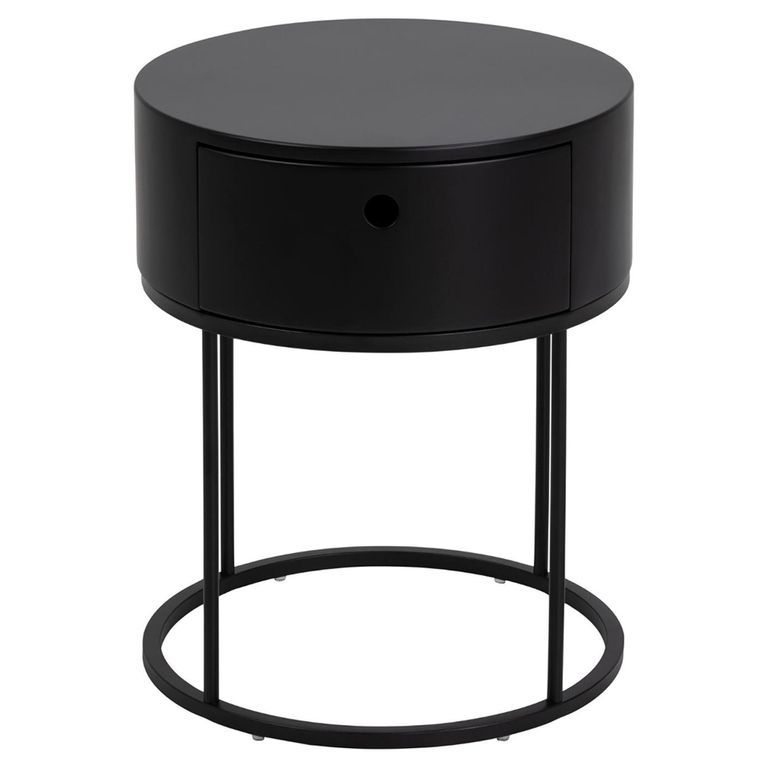 Polo Bedside Table - 1 Drawer - Round - Black Painted